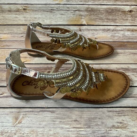 Naughty Monkey Womens Gold Coin and Rhinestone Gypsy Thong Sandals 10 - Picture 2 of 8